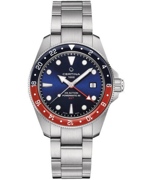 Мужские часы Certina Swiss Automatic DS Action GMT Powermatic 80 Stainless Steel Bracelet Watch 41mm