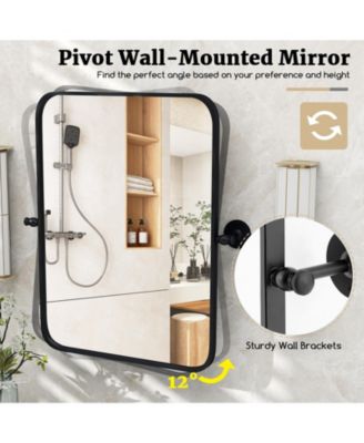 30 x 22 Inch Black Metal Framed Pivot Rectangle Wall-Mounted Mirror