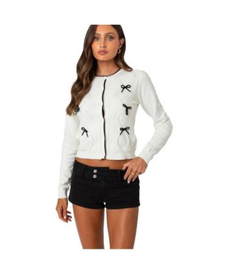 Women's Contrast Bow Knit Cardigan