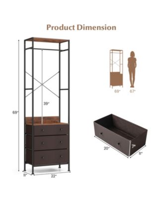 Freestanding Closet Organizer with 3-position Hanging Rod and Storage Shelves