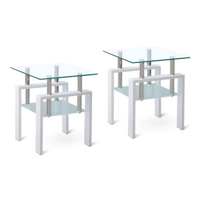 2-Layer Tempered Glass End Table with Storage