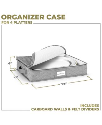 Quilted China Platter Storage Case with Handles & Felt Dividers (Gray)