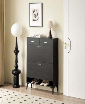 Modern Freestanding Shoe Cabinet with Flip Drawers and Ample Storage