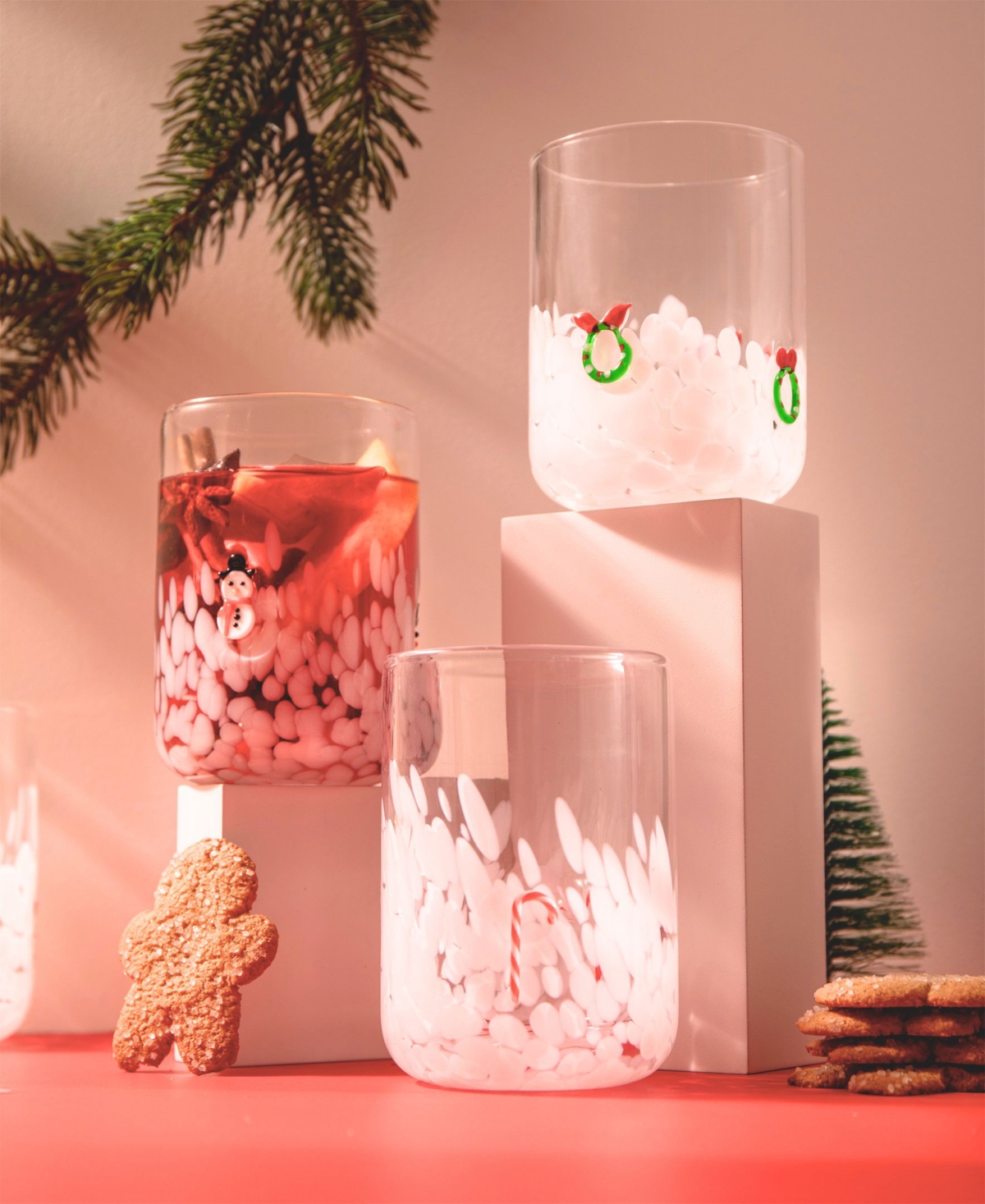Godinger Candy Cane Double Old Fashioned Glasses, Set Of 2 In White