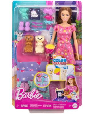 Doll Puppy Slumber Party Playset with 2 Toy Dog Figures, 10+ Accessories, Color-Change