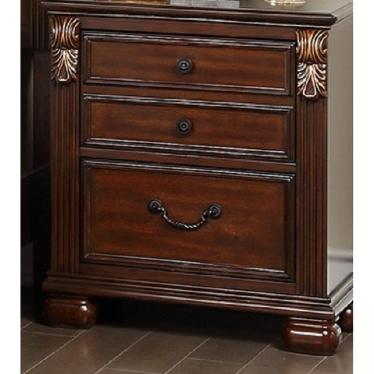 Streamdale Furniture Bedroom Furniture Traditional Look Unique Wooden Nightstand Drawers Bedside Table Cherry