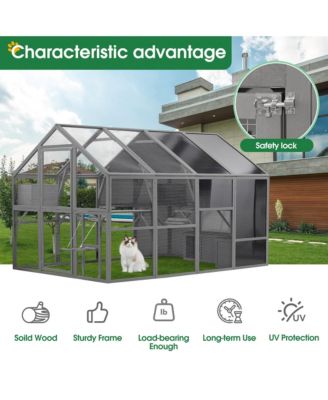 Spacious Outdoor Cat Enclosure with UV Protection and Play Areas