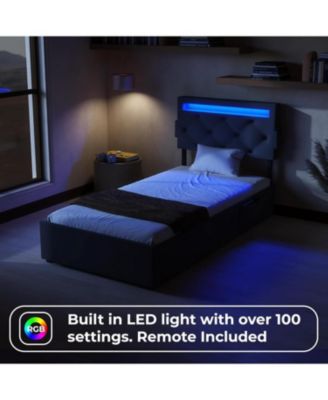 Twin Bed Frame with USB Charging, LED Lights, Headboard, Storage Drawers