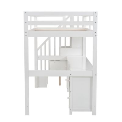 Streamdale White Loft Bed with Desk and Drawers