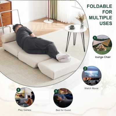  Foldable Sofa Bed with Pillow, Portable, Breathable Linen