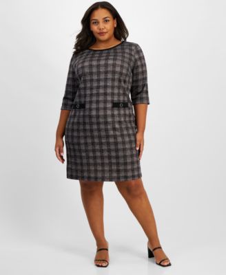 Connected - Plus Size Round-Neck 3/4-Sleeve Jersey Sheath Dress