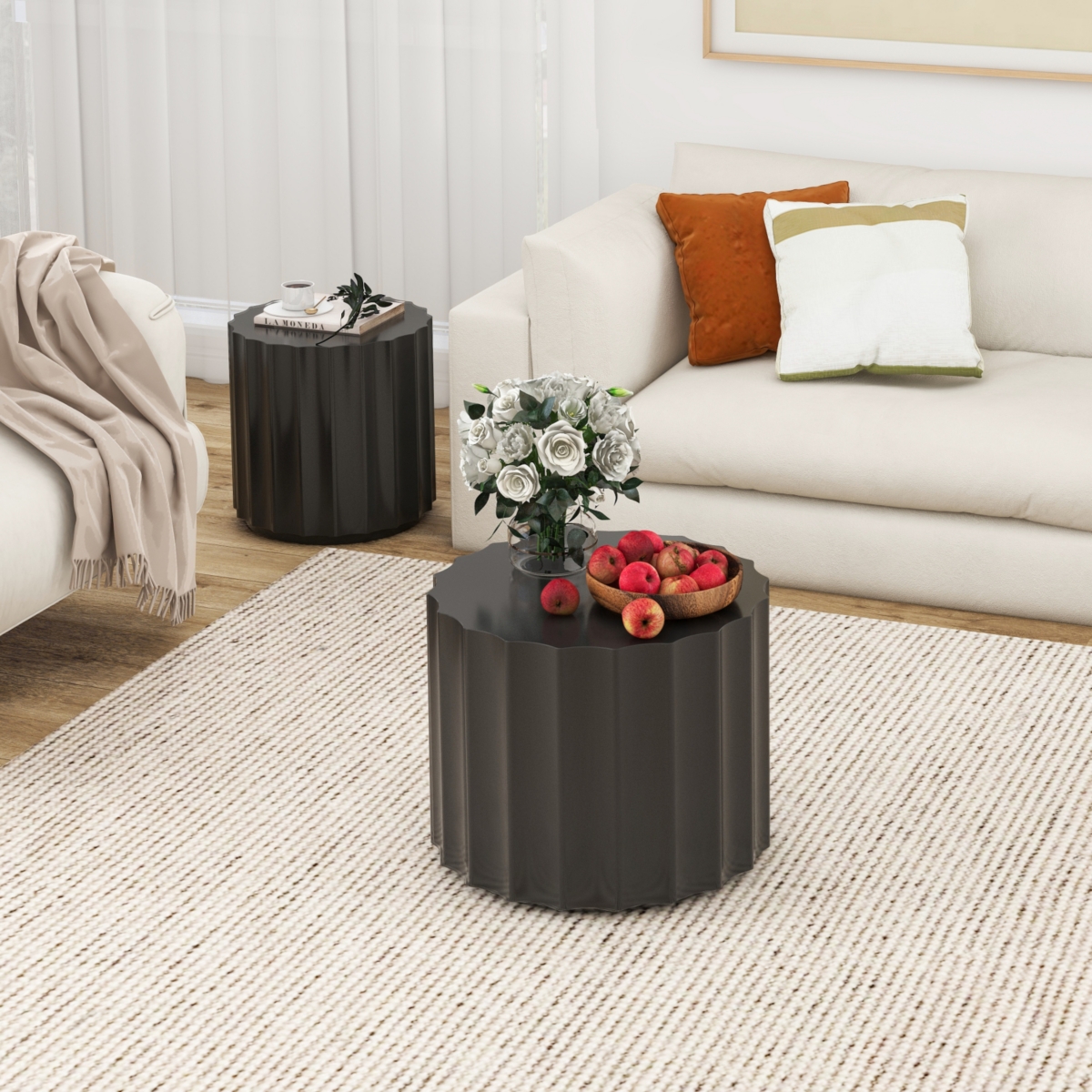 Streamdale Furniture Round Nesting Coffee Table Set (2),Mdf, No Assembly - Black