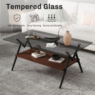 Streamdale Modern Glass Coffee Table with MDF Shelf