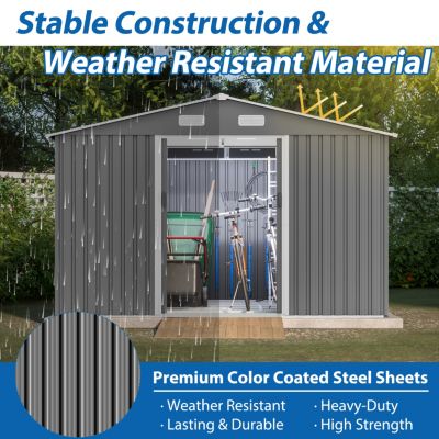 10x8FT Outdoor Storage Shed with Metal Base & Lockable Doors