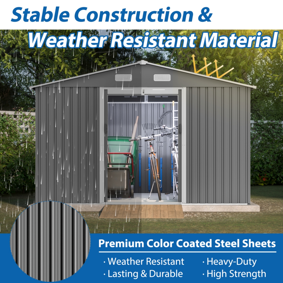 Streamdale Furniture 10x8FT Outdoor Storage Shed with Metal Base & Lockable Doors