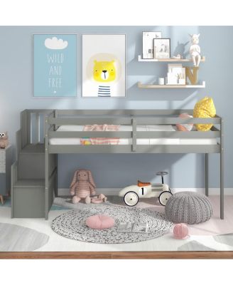 Twin Wooden Staircase Loft Bed