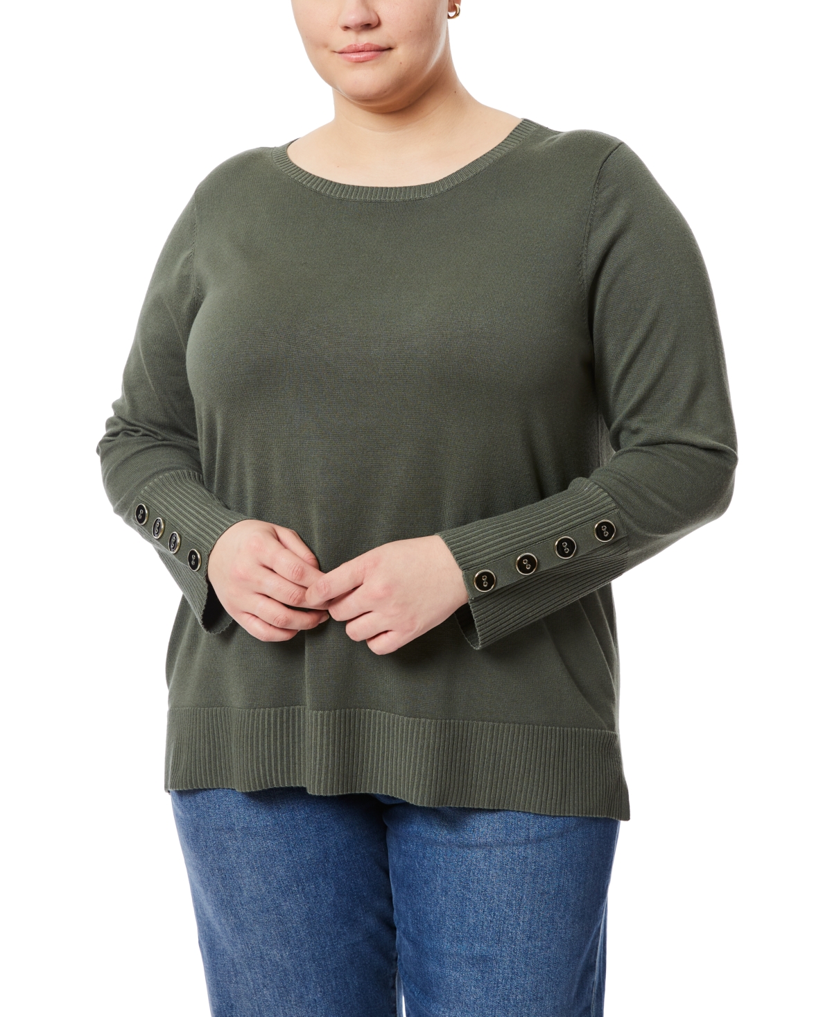Plus Size Button-Cuff Boat-Beck Sweater - Dry Oregan