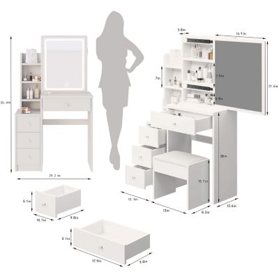  Small Space Vanity Set with Mirror & Stool