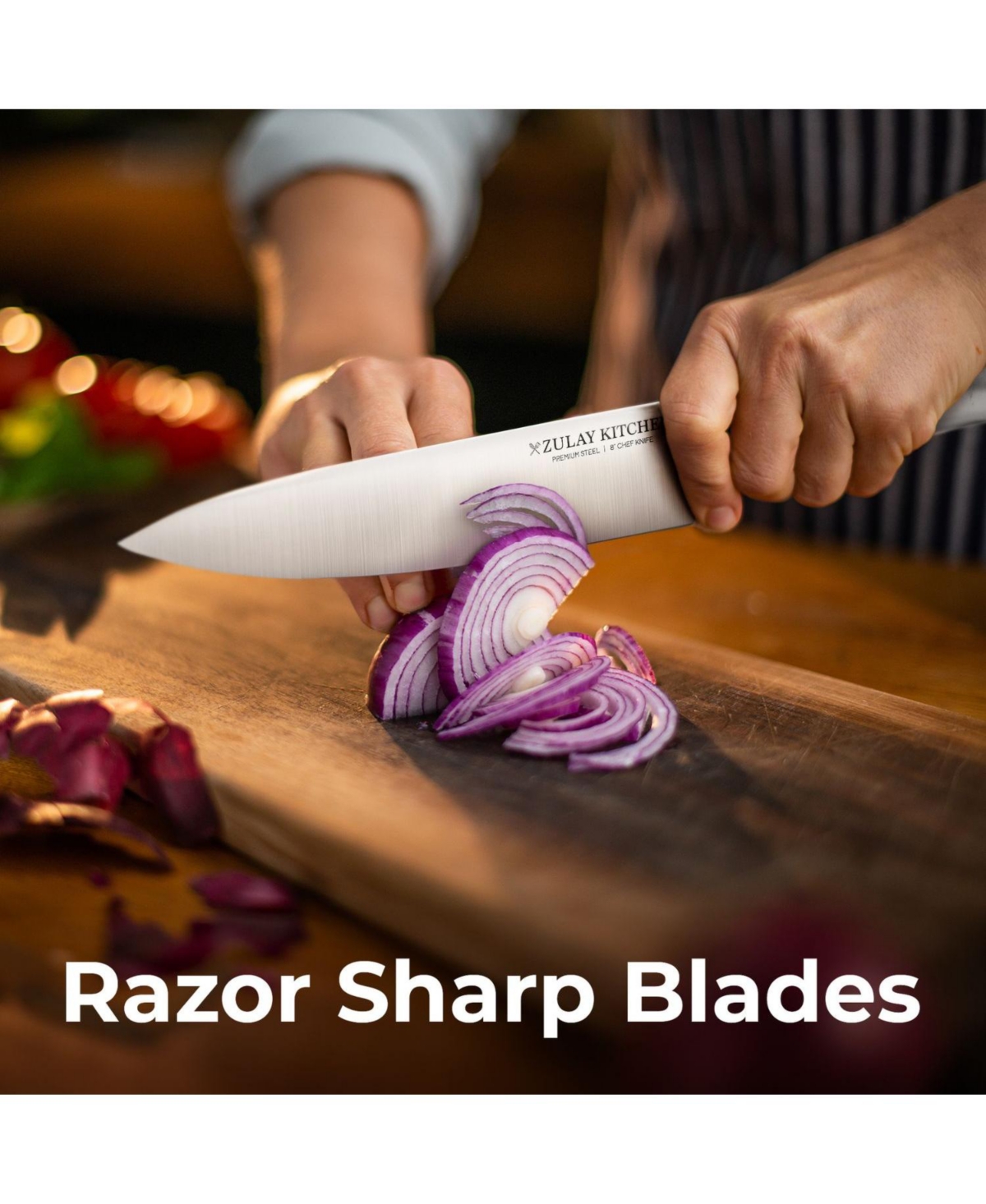 Zulay Kitchen Piece Ultra Sharp Kitchen Knife Set With Block and Sharpener