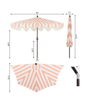 9ft Half Market Umbrella, Scalloped Fringe, Crank, Button Tilt, UV Protection