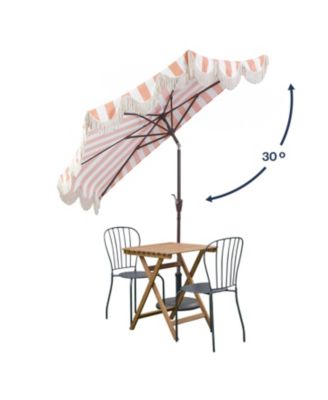 9ft Half Market Umbrella, Scalloped Fringe, Crank, Button Tilt, UV Protection