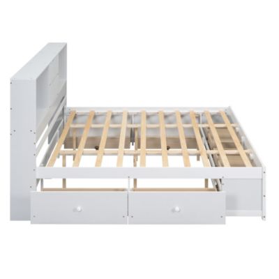 Streamdale King Size Platform Bed with Storage Headboard and 8 Drawers, White