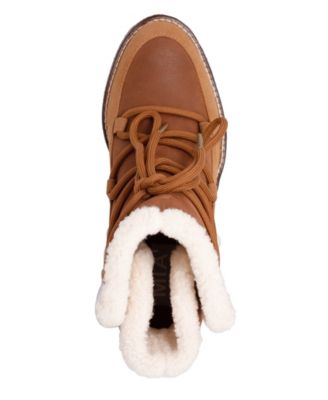 Women's Holiday Cold Weather Sherpa Lace Up Block-Heel Booties
