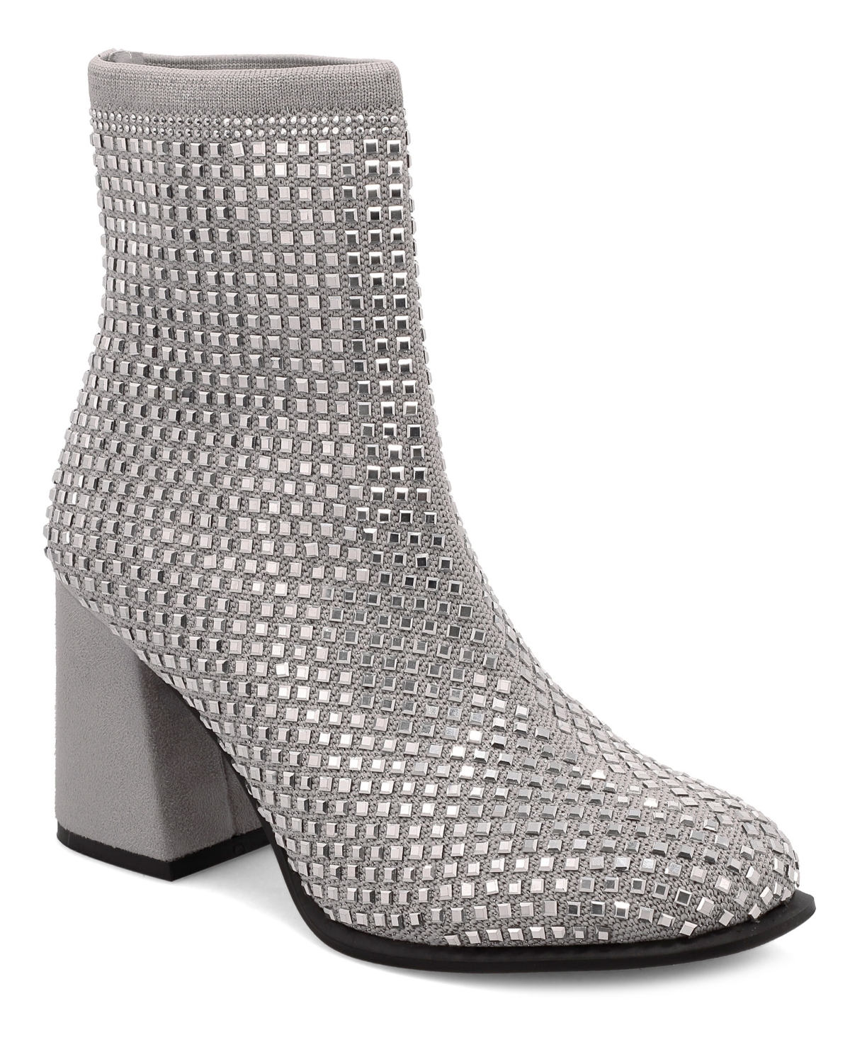 Women's Piana Block-Heel Rhinestone Knit Booties - Silver Rhinestones