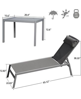 Streamdale Aluminum Pool Lounge Set, 3 Pieces Textilene Recliner With Headrest