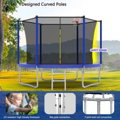 8FT Blue Trampoline with Safety Net and Ladder for Kids Outdoor