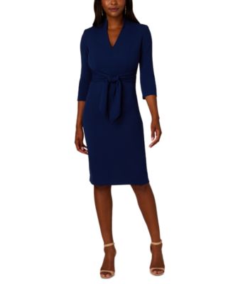 Adrianna Papell - Women's V-Neck Tie-Waist 3/4-Sleeve Sheath Dress