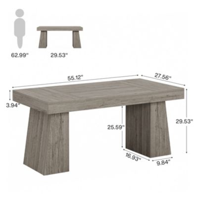 55" MDF Executive Desk with Dual Trapezoid Base Mid-Century Modern Home Office Workstation Desk