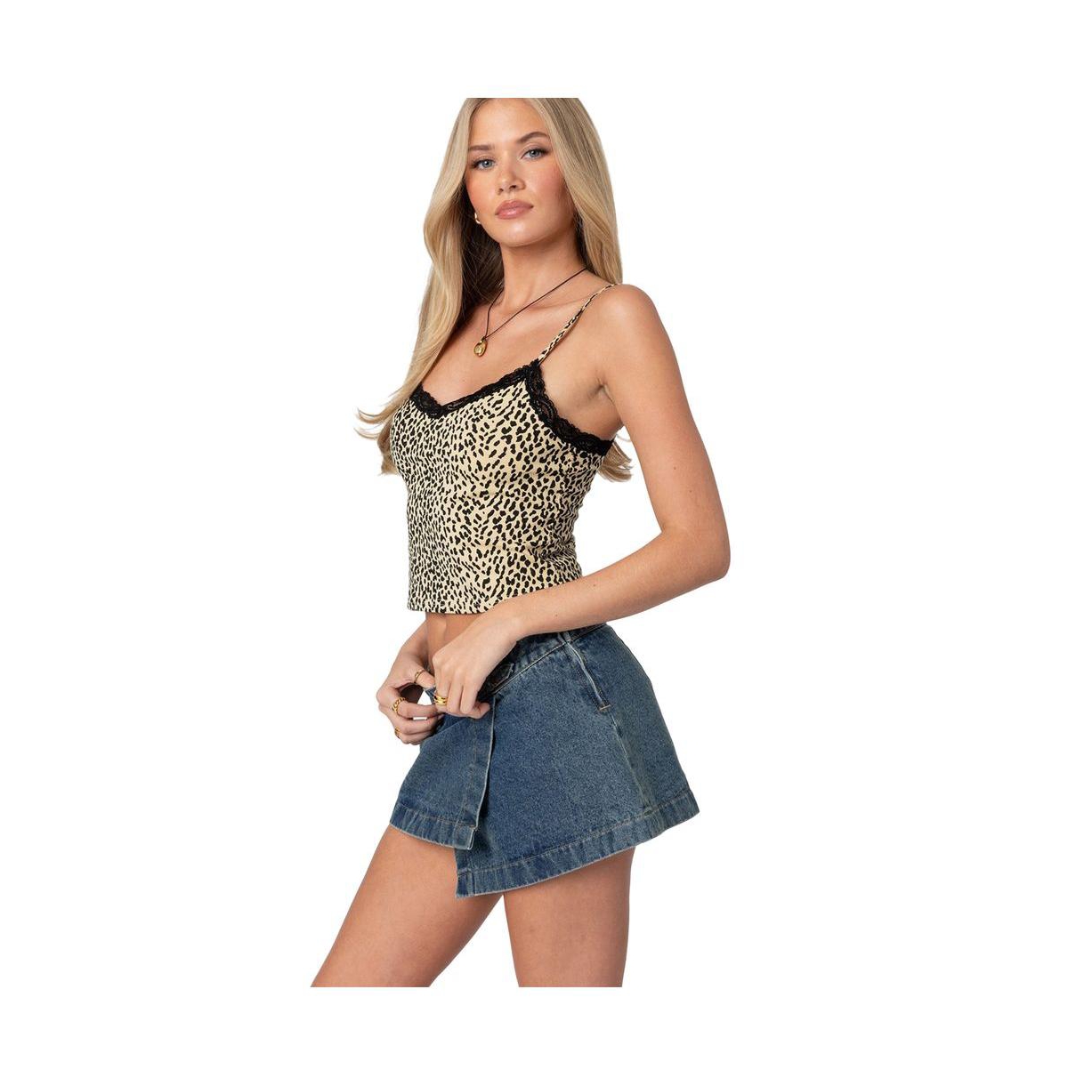 Ediktedprinted lace trim tank top - Leopard