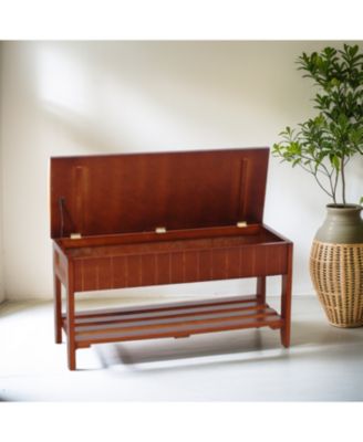 Quality Solid Wood Shoe Bench with Storage, Cherry