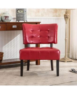 Blended Leather Tufted Accent Chair with Oversized Seating, Red