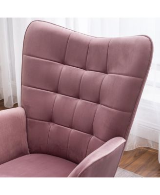 Contemporary Silky Velvet Tufted Accent Chair with Ottoman
