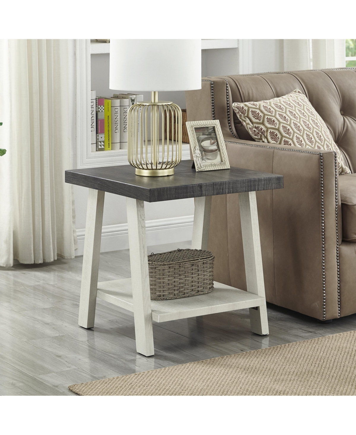 Streamdale Two-Tone Wood Shelf End Table in Weathered Charcoal and Beige