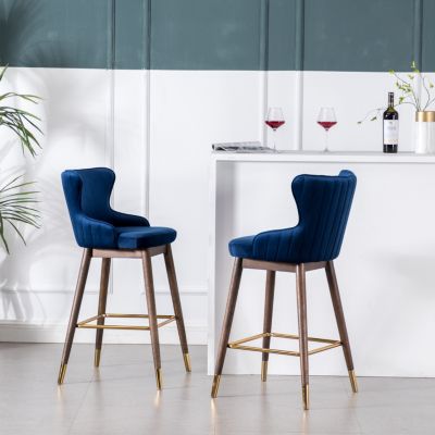 Fabric Upholstered Wingback Bar Stools, set of 2