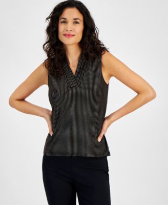 Anne Klein - Women's Studded V-Neck Sleeveless Top