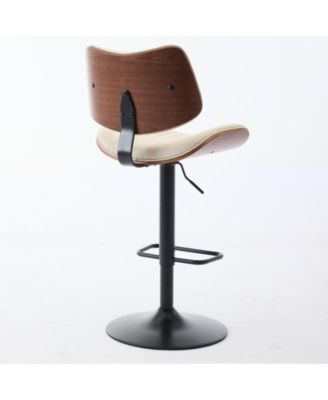 Walnut Bentwood Bar Stool with Faux Leather Seat and Ergonomic Back