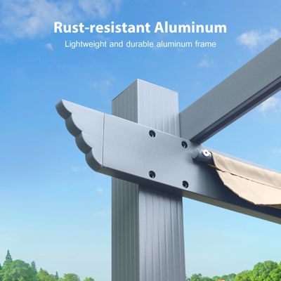 120''x155.1''x87.4'' Outdoor Pergola with Retractable Canopy, Aluminum Frame, 4 Pieces Patio Sun Shade Shelter for Backyard.