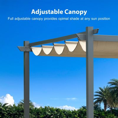 120''x155.1''x87.4'' Outdoor Pergola with Retractable Canopy, Aluminum Frame, 4 Pieces Patio Sun Shade Shelter for Backyard.