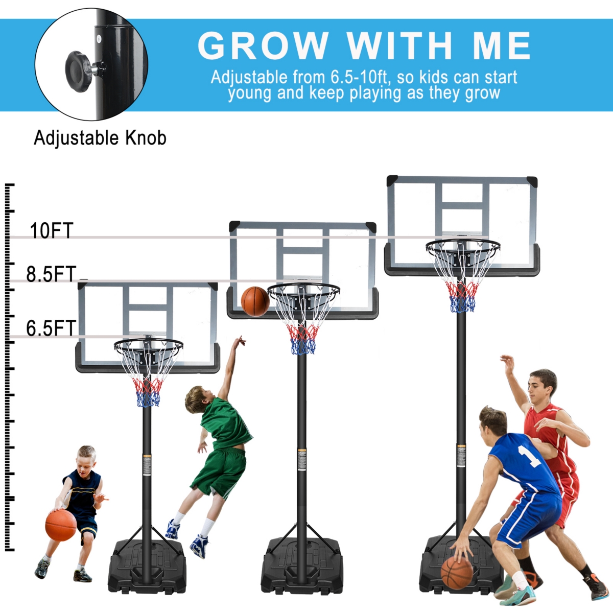 Streamdale Furniture Adjustable Portable Basketball Hoop System - 6.6FT to 10FT