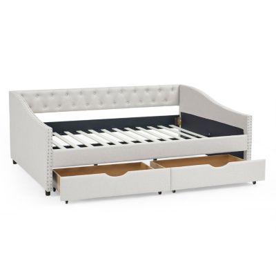 Streamdale Upholstered Daybed with Drawers, Button Back & Copper Nail Arms