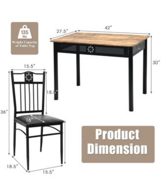 5 Pieces Dining Set Wood Metal Table and 4 Chairs with Cushions