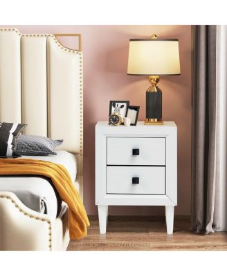 2 Pieces Multipurpose Retro Nightstand Set with 2 Drawers