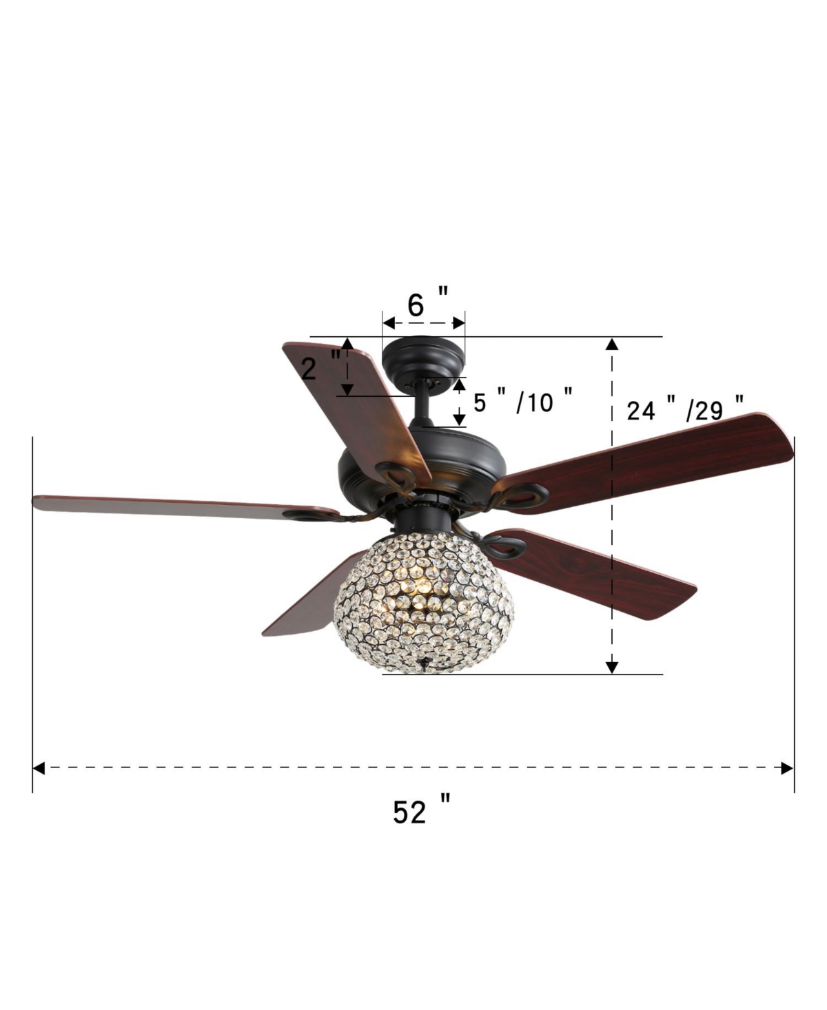 Sofucor Crystal Ceiling Fan, 3-Speed, Remote, Reversible Ac Motor