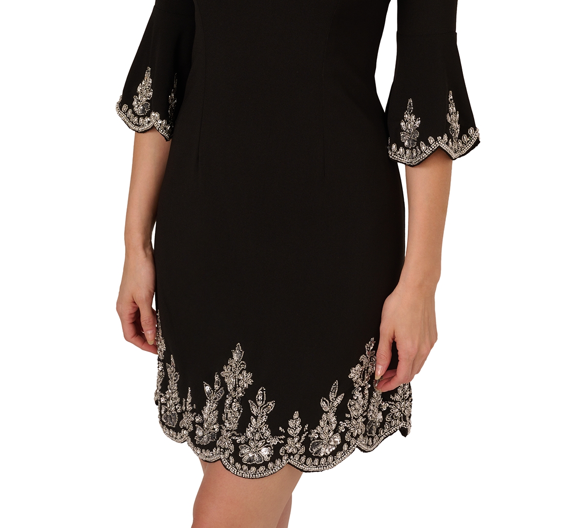 Adrianna Papell Petite Beaded-Trim Bell-Sleeve Dress