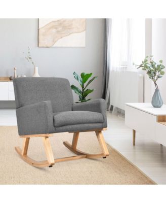 Mid Century Fabric Rocking Chair Upholstered Accent Armchair Lounge Chair Gray