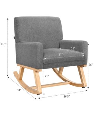 Mid Century Fabric Rocking Chair Upholstered Accent Armchair Lounge Chair Gray